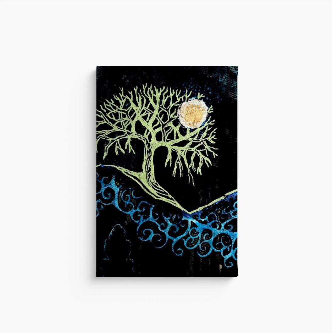 Full Moon Suspended by Oak Tree Canvas Print